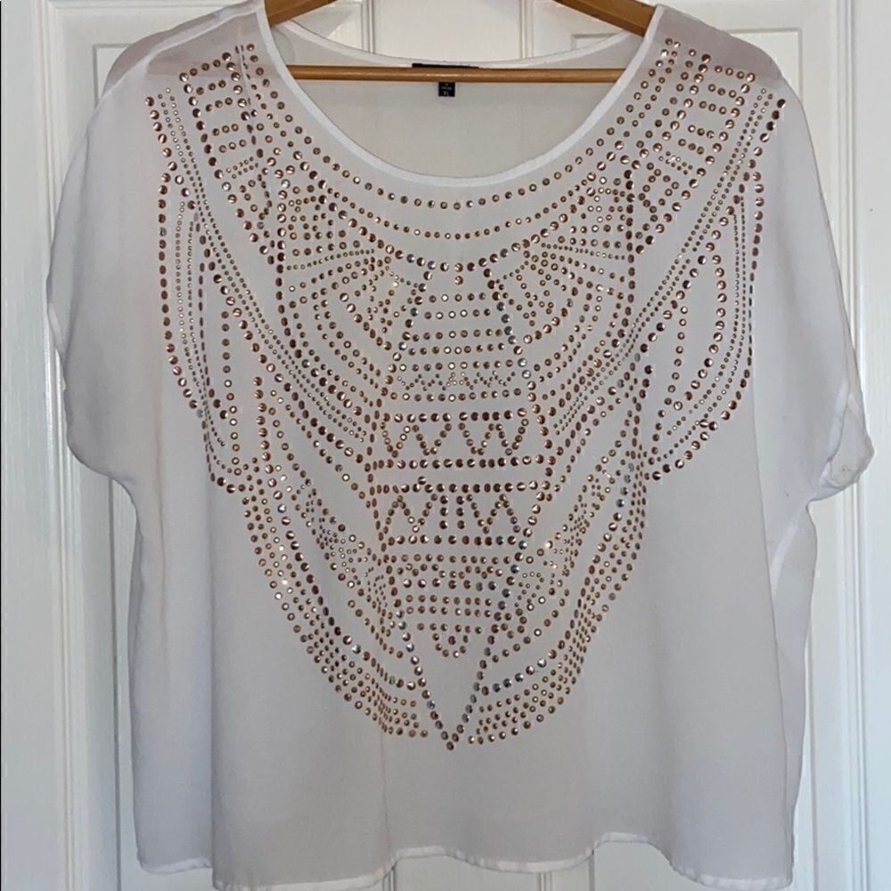 Flowey white gold and silver beaded top